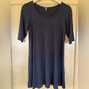 Eileen Fisher Scoop Neck Tunic Mini Black Dress Viscose/Spandex Small